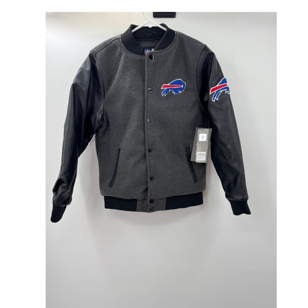 NFL Ultra Game Boys Varsity Jacket Grey Black Letterman QOYI156FBB-ZM Size 14-16